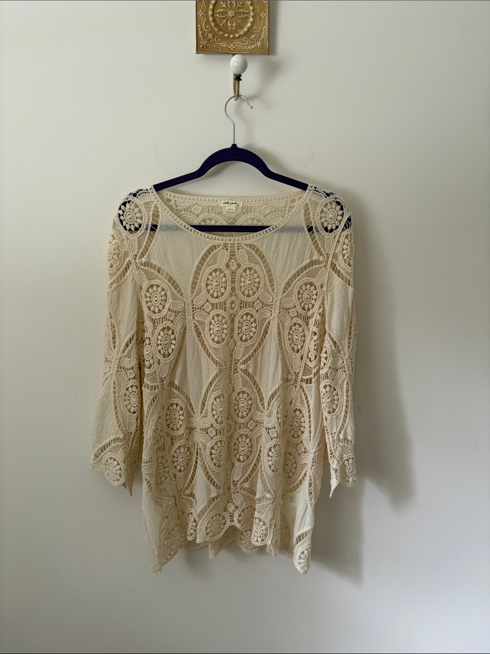 Ultra Pink Crochet Lace Tunic Top - Cream